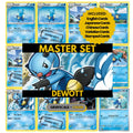 Dewott binder pages set showing grayscale and color Pokémon cards, designed as a digital download to complete a collector’s binder.