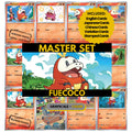 Fuecoco binder pages set showing grayscale and color Pokémon cards, designed as a digital download to complete a collector’s binder.