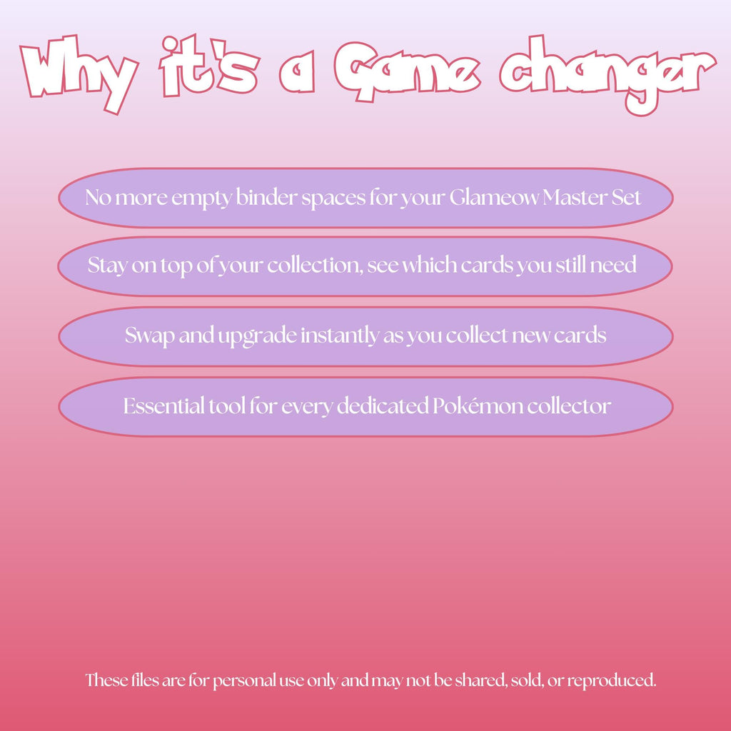 Glameow set checklist highlighting the benefits of tracking and upgrading your Pokémon card collection.