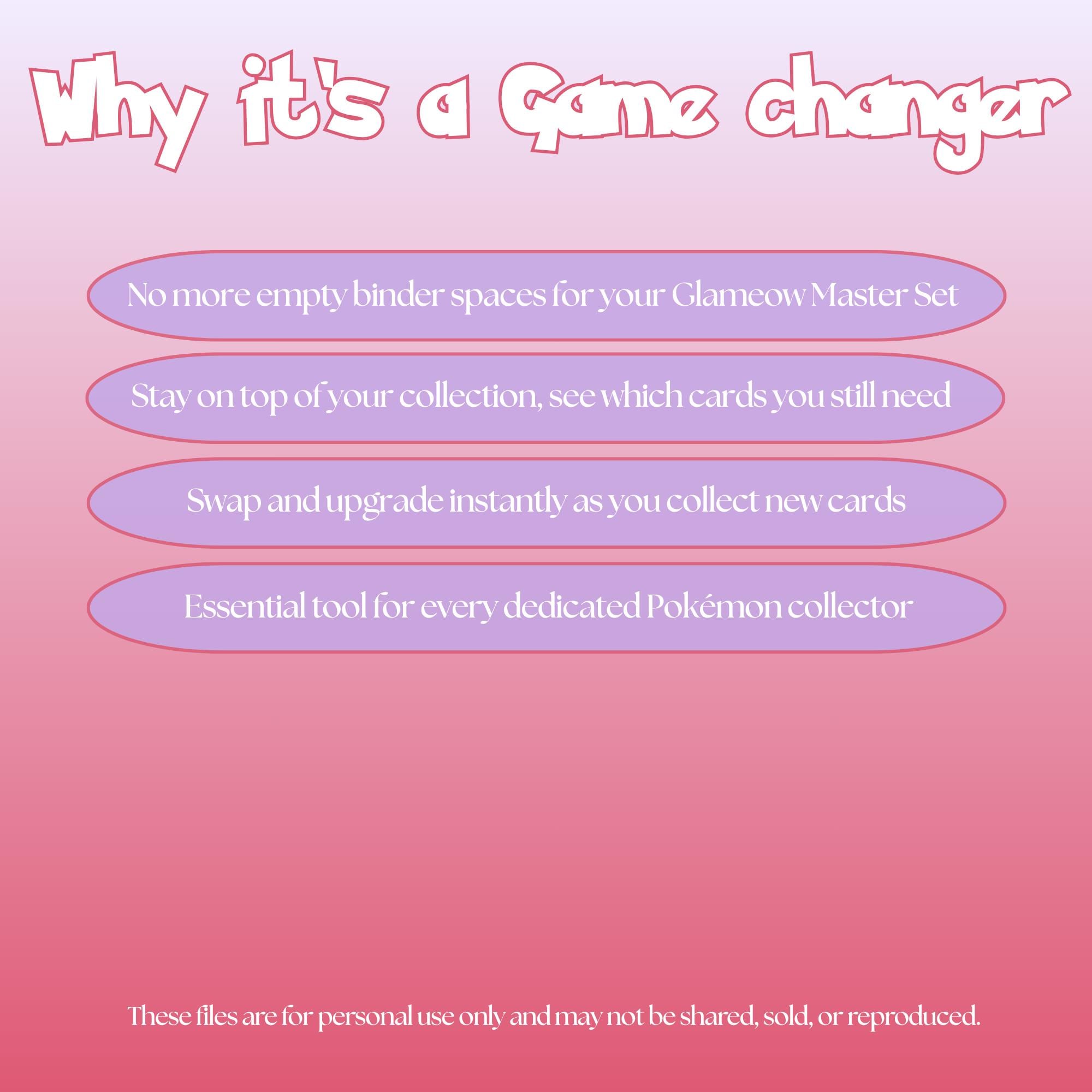 Glameow set checklist highlighting the benefits of tracking and upgrading your Pokémon card collection.