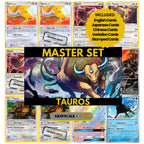 Tauros binder pages set showing grayscale and color Pokémon cards, designed as a digital download to complete a collector’s binder.