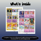 Pikachu Cameo binder pages set overview showing the included Pokémon cards to print and cut for your binder sleeves.