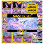 Espeon binder pages set showing grayscale and color Pokémon cards, designed as a digital download to complete a collector’s binder.