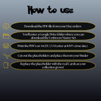 Umbreon cards digital download instructions explaining how to print, cut, and place placeholders in a Pokémon binder.