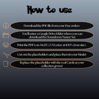 Houndoom cards digital download instructions explaining how to print, cut, and place placeholders in a Pokémon binder.