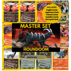 Houndoom binder pages set showing grayscale and color Pokémon cards, designed as a digital download to complete a collector’s binder.