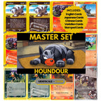Houndour binder pages set showing grayscale and color Pokémon cards, designed as a digital download to complete a collector’s binder.