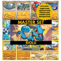 Riolu binder pages set showing grayscale and color Pokémon cards, designed as a digital download to complete a collector’s binder.