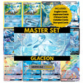 Glaceon binder pages set showing grayscale and color Pokémon cards, designed as a digital download to complete a collector’s binder.