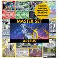 Arceus binder pages set showing grayscale and color Pokémon cards, designed as a digital download to complete a collector’s binder.