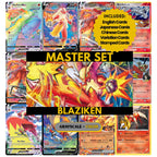 Blaziken binder pages set showing grayscale and color Pokémon cards, designed as a digital download to complete a collector’s binder.