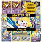 Jirachi binder pages set showing grayscale and color Pokémon cards, designed as a digital download to complete a collector’s binder.