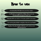 Rayquaza cards digital download instructions explaining how to print, cut, and place placeholders in a Pokémon binder.