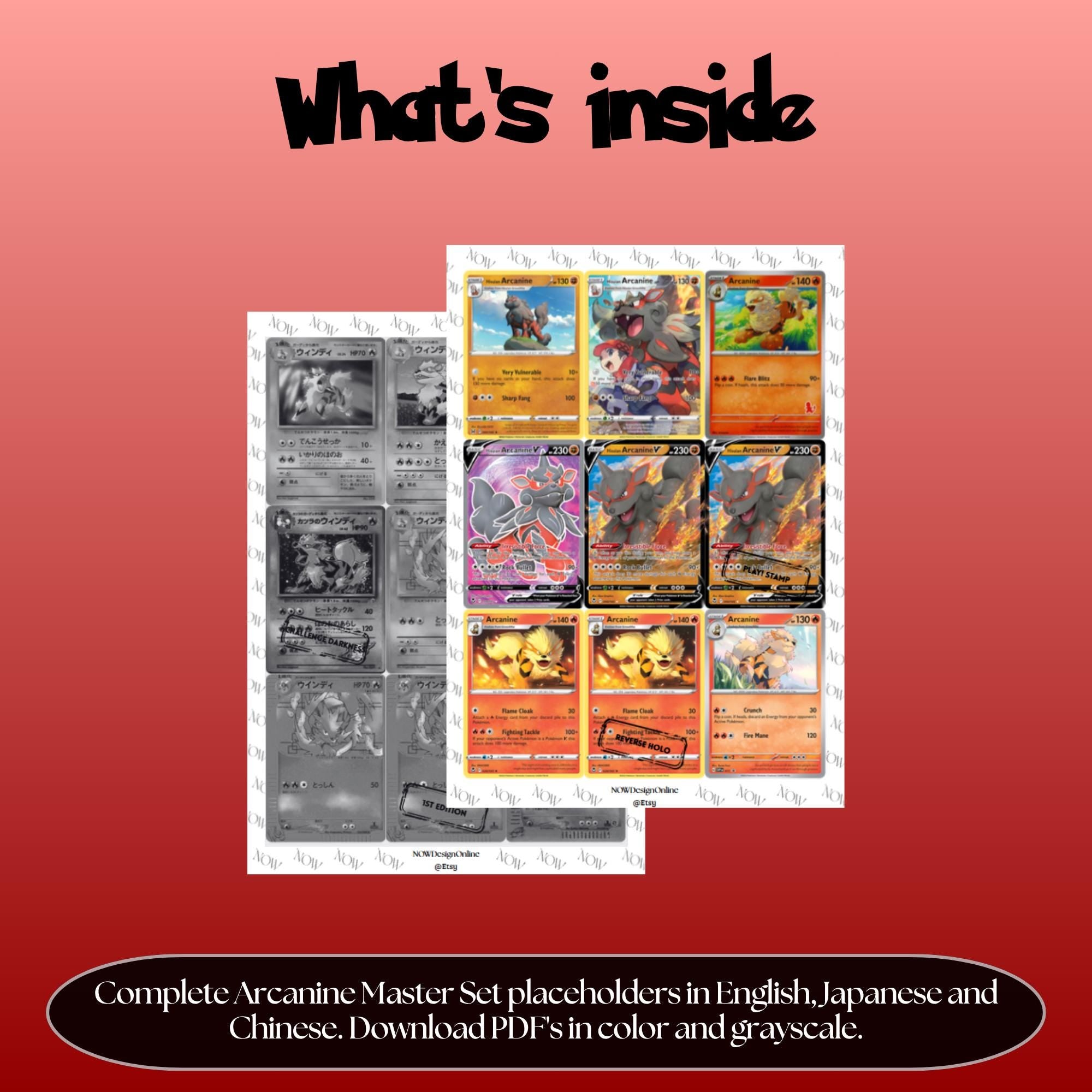 Vulpix binder pages set overview showing the included Pokémon cards to print and cut for your binder sleeves.