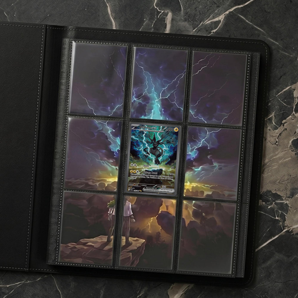 Preview window showing the Zekrom extended artwork in a warm indoor setting, styled as a binder display for Pokémon collectors.