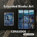Ceruledge extended binder art displayed in a 9‑pocket Pokémon binder on a dark marble surface, showing the full 3×3 artwork layout.