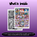 Mewtwo binder pages set overview showing the included Pokémon cards to print and cut for your binder sleeves.