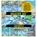 Squirtle binder pages set showing grayscale and color Pokémon cards, designed as a digital download to complete a collector’s binder.