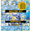 Wartortle binder pages set showing grayscale and color Pokémon cards, designed as a digital download to complete a collector’s binder.
