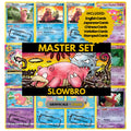 Slowbro binder pages set showing grayscale and color Pokémon cards, designed as a digital download to complete a collector’s binder.