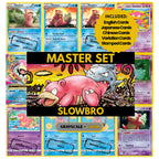 Slowbro binder pages set showing grayscale and color Pokémon cards, designed as a digital download to complete a collector’s binder.