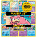 Slowpoke binder pages set showing grayscale and color Pokémon cards, designed as a digital download to complete a collector’s binder.