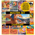 Charizard binder pages set showing grayscale and color Pokémon cards, designed as a digital download to complete a collector’s binder.