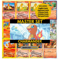 Charmander binder pages set showing grayscale and color Pokémon cards, designed as a digital download to complete a collector’s binder.