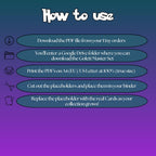 Golett cards digital download instructions explaining how to print, cut, and place placeholders in a Pokémon binder.