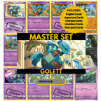 Golett binder pages set showing grayscale and color Pokémon cards, designed as a digital download to complete a collector’s binder.