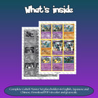 Golurk binder pages set overview showing the included Pokémon cards to print and cut for your binder sleeves.
