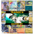 Trainer N Master Set binder pages set showing Pokémon placeholders in grayscale and color, designed as a digital download to complete a collector’s binder.