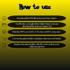 Zekrom cards digital download instructions explaining how to print, cut, and place placeholders in a Pokémon binder.