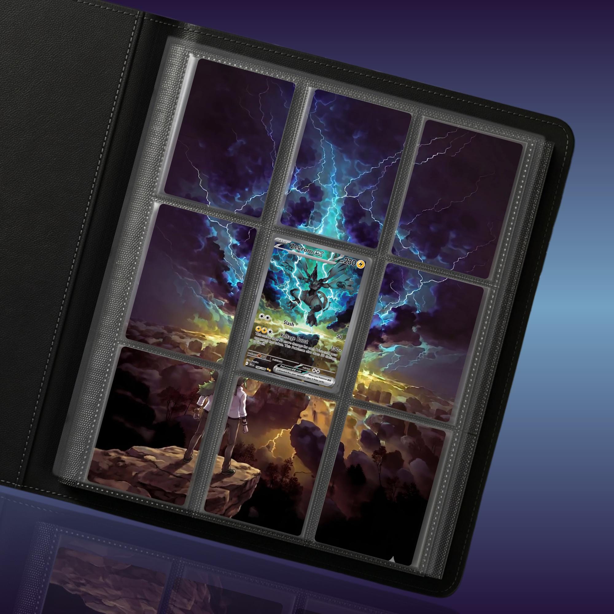Zekrom extended binder artwork displayed in a 9 pocket Pokémon binder.