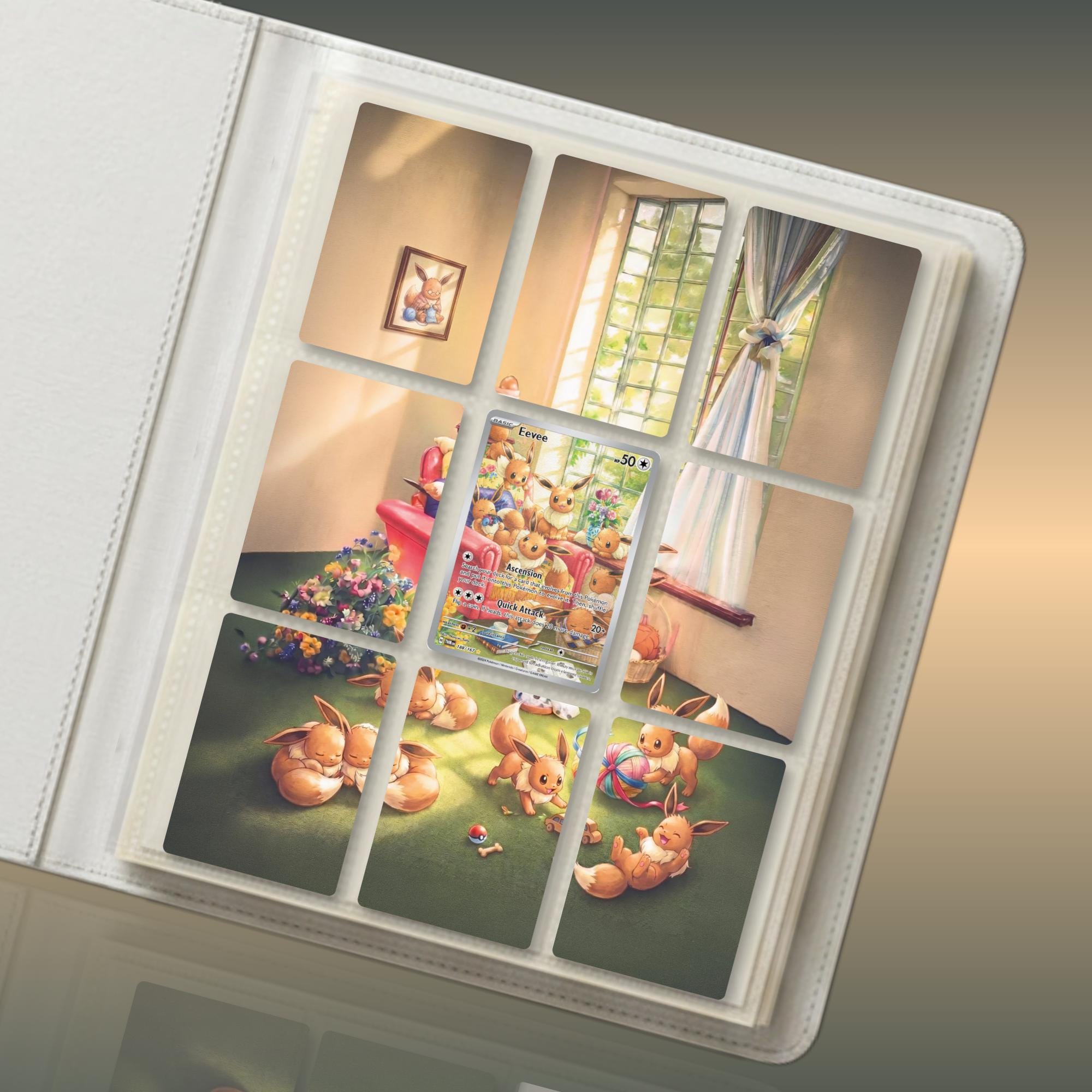 Eevee extended binder artwork displayed in a 9 pocket Pokémon binder.