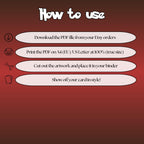 How to use instructions for printable Meowth extended binder art, showing steps for downloading, printing, cutting and inserting the artwork to your binder.