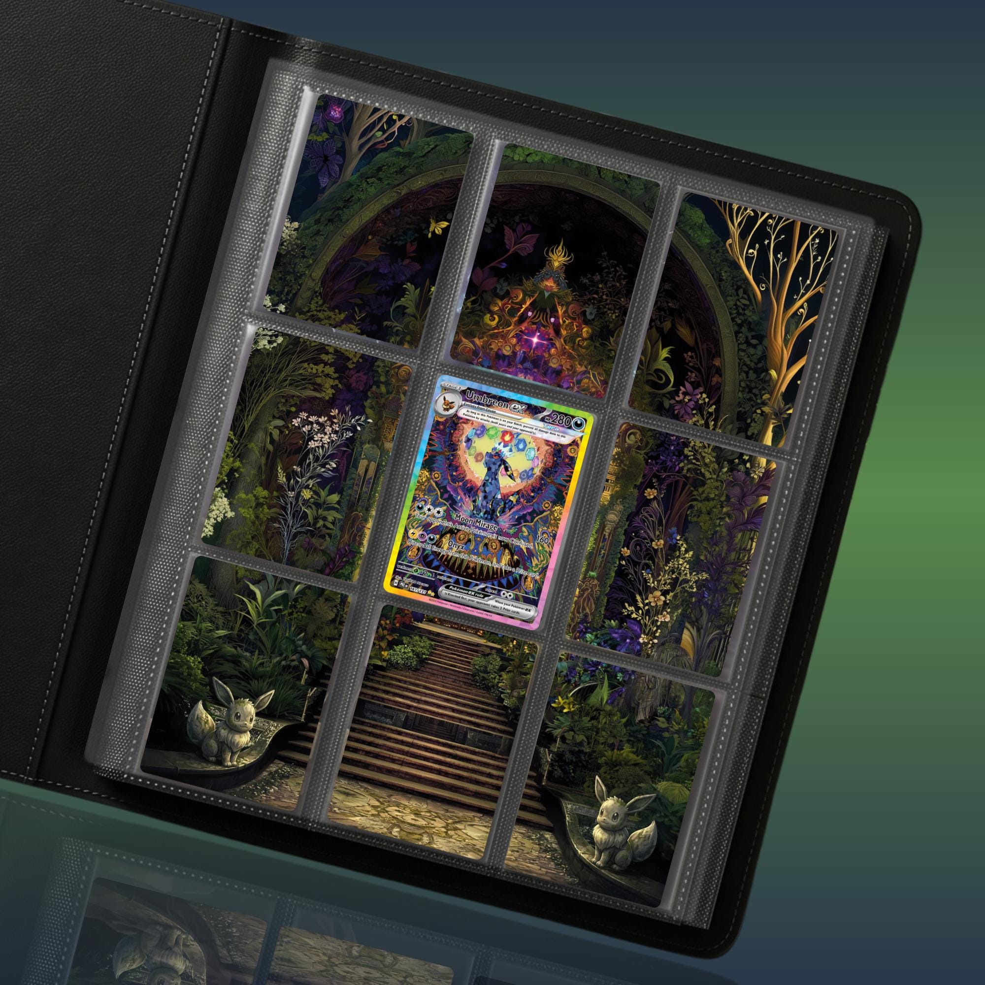 Umbreon extended binder artwork displayed in a 9 pocket Pokémon binder.