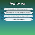 How to use instructions for printable Snorlax extended binder art, showing steps for downloading, printing, cutting and inserting the artwork to your binder.