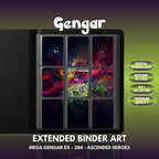 Extended binder art cover featuring Gengar Card in a 3×3 binder layout, with framed artwork accents and digital download labels.