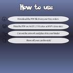 How to use instructions for printable Mewtwo extended binder art, showing steps for downloading, printing, cutting and inserting the artwork to your binder.