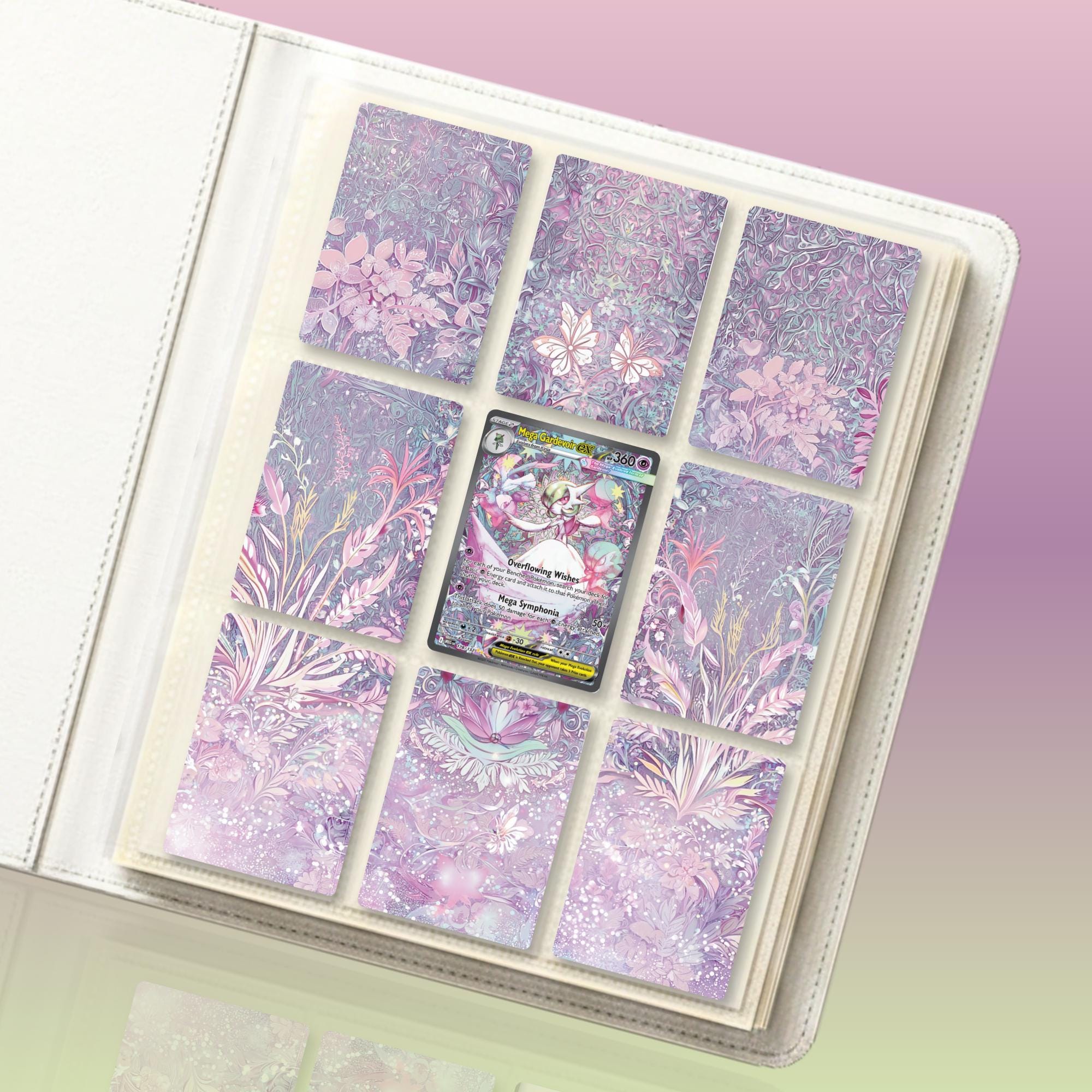 Mega Gardevoir extended binder artwork displayed in a 9 pocket Pokémon binder.