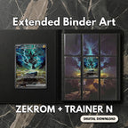 Zekrom extended binder art displayed in a 9‑pocket Pokémon binder on a dark marble surface, showing the full 3×3 artwork layout.