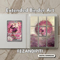 Fezandipiti extended binder art displayed in a 9‑pocket Pokémon binder on a dark marble surface, showing the full 3×3 artwork layout.