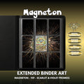 Extended binder art cover featuring Magneton Card in a 3×3 binder layout, with framed artwork accents and digital download labels.