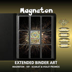 Extended binder art cover featuring Magneton Card in a 3×3 binder layout, with framed artwork accents and digital download labels.