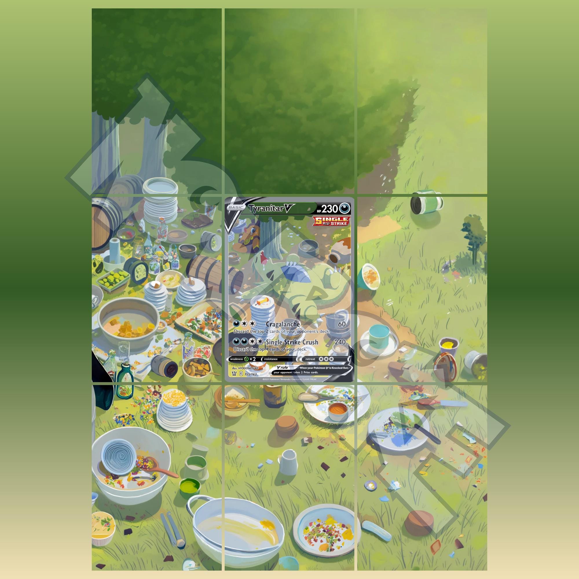 Tyranitar card displayed in extended binder artwork, styled as premium extended binder art for Pokémon collectors. Shows what you will receive as a PDF to download and print.