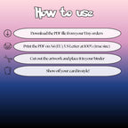 How to use instructions for printable Clefairy extended binder art, showing steps for downloading, printing, cutting and inserting the artwork to your binder.