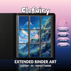 Extended binder art cover featuring Clefairy Card in a 3×3 binder layout, with framed artwork accents and digital download labels.