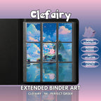 Extended binder art cover featuring Clefairy Card in a 3×3 binder layout, with framed artwork accents and digital download labels.