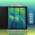 Extended binder art cover featuring Froakie Card in a 3×3 binder layout, with framed artwork accents and digital download labels.